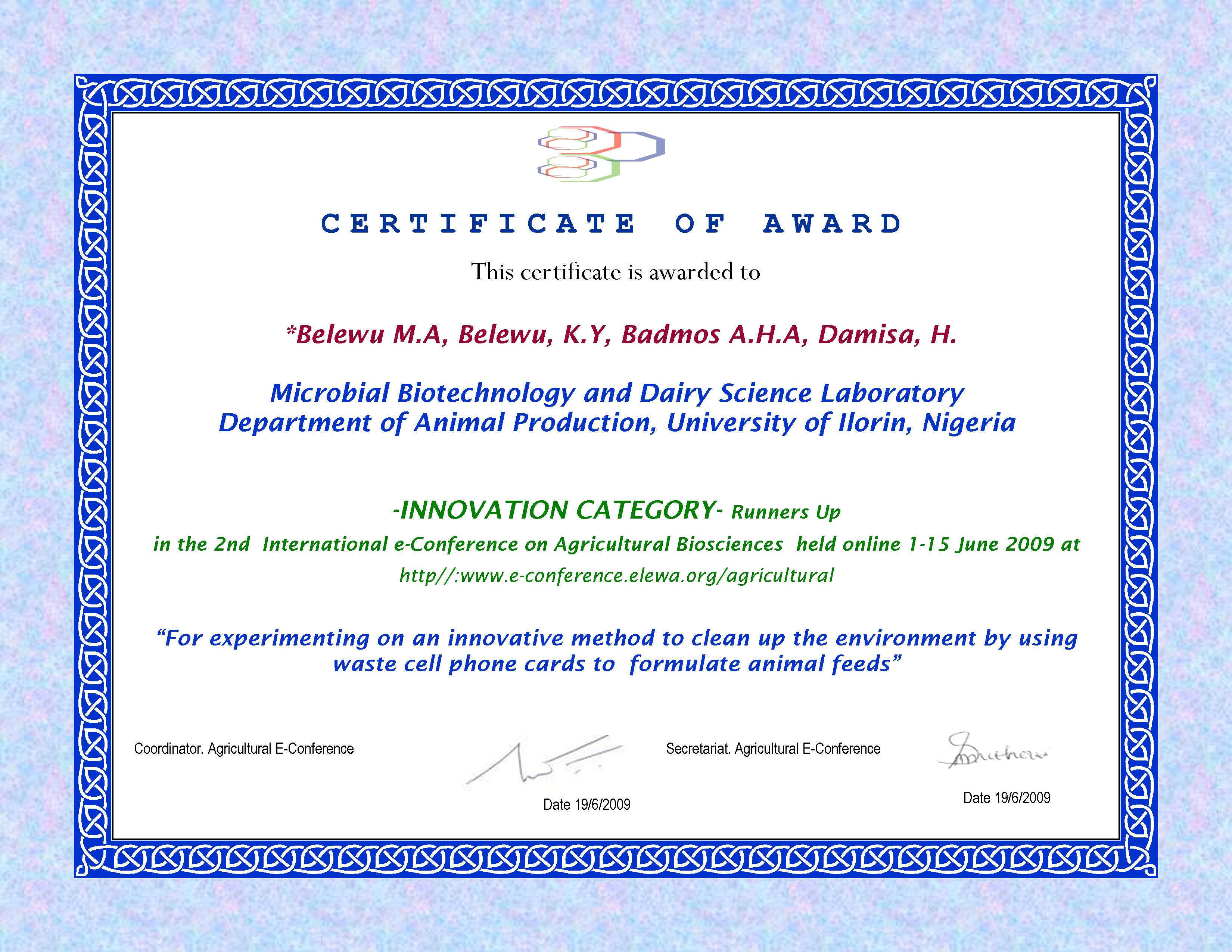International e Conference on Agricultural BioSciences 2008